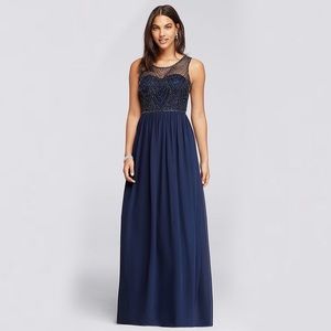 Long Blue Beaded Dress
